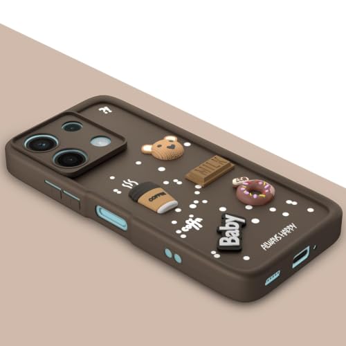 Image of Bintage Cute Fun Taddy Cartoon 3D Ball Bear Milk Donut Coffee Cup Silicon Case Full Body & Camera Protection Back Cover Compatible for MI Redmi Note 13 5G - Brown