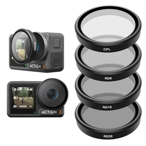 Image of Adofys Lens Filter Set for DJI Action 5pro /4 /3 Camera Accessories, 4-Pack CPL ND32 ND16 ND8 Polarizing Neutral Density HD Filter Lens Protective Protector Cover for DJI Osmo Action Accessory