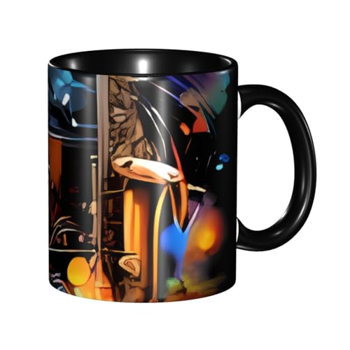QGGHNISD Tazza da caffè con sassofono e pianoforte, 330 ml, tazza da tè in ceramica, adatta per casa, ufficio o regali