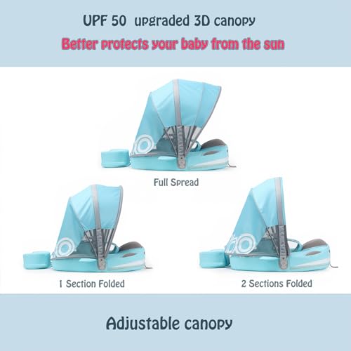 Image of Baby Float with Canopy Non Inflatable Mambobaby Float Pool Floats, Sun Protection Baby Swimming Float Add Tail Avoid Flip Over Swim Trainer for Infants (Narwhal Green-G02NGCTLULNMA01G02)
