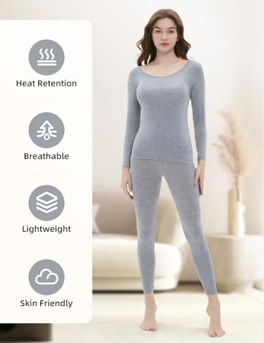 Vinconie Thermal Women Underwear Breathable Base Layer Set Thermal Long Johns for Women, 1 Pack Grey, S - Image 6