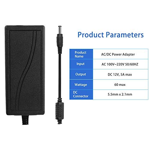 12V 5A Power Supply, Waysse Power Supply Adapter, Ac Dc Converter 100-220V To 12 Volt 5 Amp Transformer 5.5X2.1Mm Plug For Led Strip Light Dvr Nvr Security Cameras System Cctv Accessories #TOP4