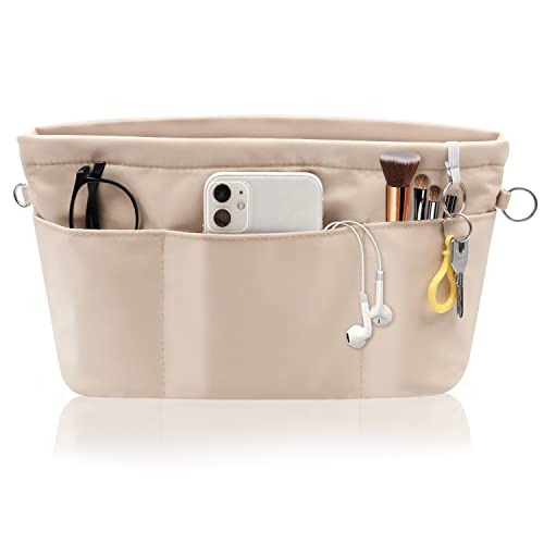 SUPRBIRD Organisateur de sacs à main en nylon, sac dans la poche, avec trousseau de clés, beige, taille M