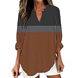 Camisas de lino para mujer, transpirables, holgadas, de lino italiano, con bloques de color, blusas casuales de verano, a la moda, de manga larga, elegantes, ligeras, para salir, café, Small