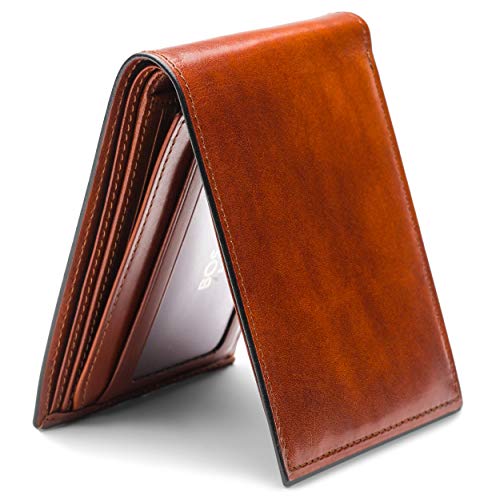 Bosca Men's Old Leather Bifold Wallet with ID Window and Card Slots - Italian Leather, Durable and Stylish - Amber Brown2