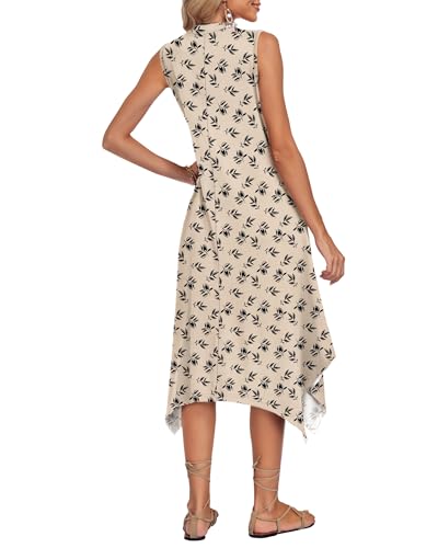 Image of AUSELILY Women Summer Midi Dress, Sleeveless Casual Asymmetrical & Pockets | V-neck midi sundress, asymmetrical flowy hem & side pockets, great for beach, vacation and daily wear