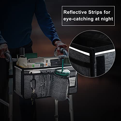 Ravmix Walker Basket, Upgrade Walker Accessories Bag With Cup Holder, Folding Walker Hands-Free Storage Bag With Big Capacity & Never Tipping Over, Space Gray #TOP6