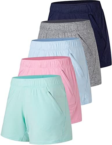 1 or 5 Pack Women's Lounge Workout Shorts with Zipper Pockets