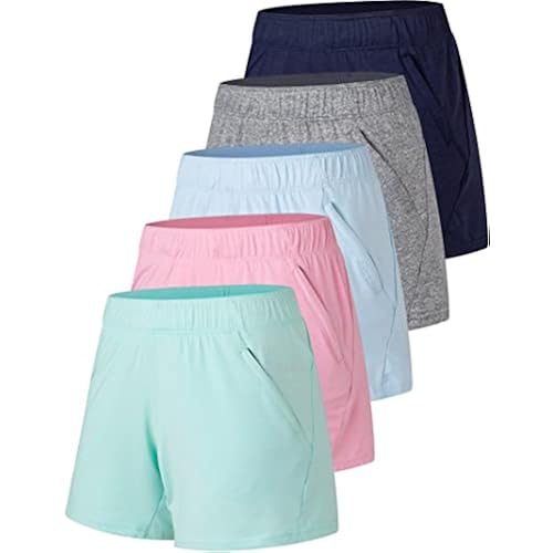 1 or 5 Pack Women's Lounge Workout Shorts with Zipper Pockets