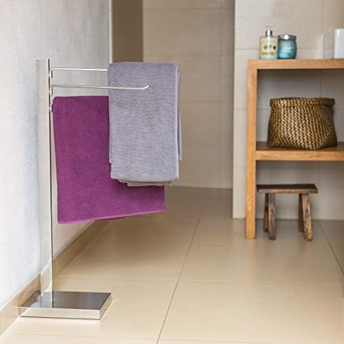 Relaxdays Chromed Towel Stand 78 x 18 x 25 cm Towel Holder -Standing with 3 Movable Arms Towel Rack for Bath or Shower Towels made of Chromed Steel, Plastic Bottom Plate, Silver