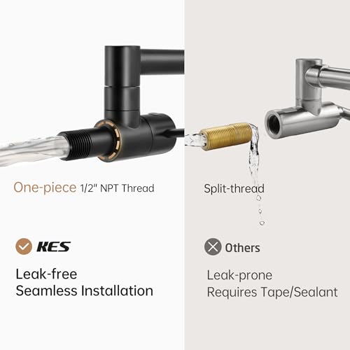 KES Kitchen Pot Filler Folding Faucet Lead-Free Brass Double Joint Swing Arm Sink Faucet Articulating Wall Mount Two Handle Matt Black, KN926LF-BK by KES - Image 8