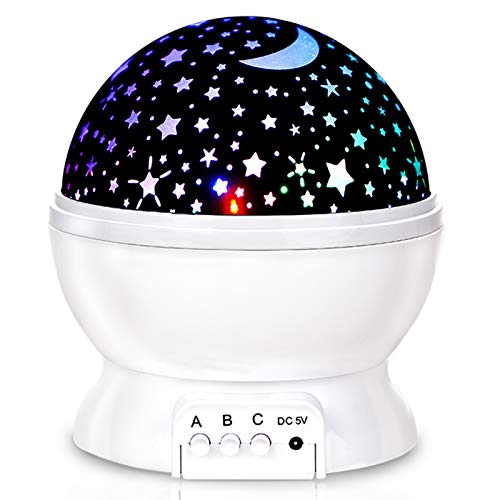 Image of Baby Night Lights Christmas, Moon Star Projector 360 Degree Rotation - 4 LED Bulbs 8 Color Changing Light, Romantic Night Lighting Lamp, Unique Gifts for Birthday Nursery Women Children Kids Baby