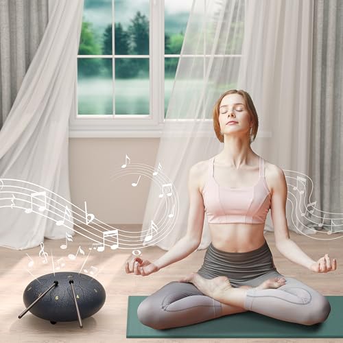 Rain Drum for Outside Garden, 8 Inches 11 Notes Steel Tongue Drum, Waterproof Meditation Rain Chime, Musical Instruments for Adult Gift with Bag, Music Book, Mallets (Navy Blue) by INNOWARMER - Image 5