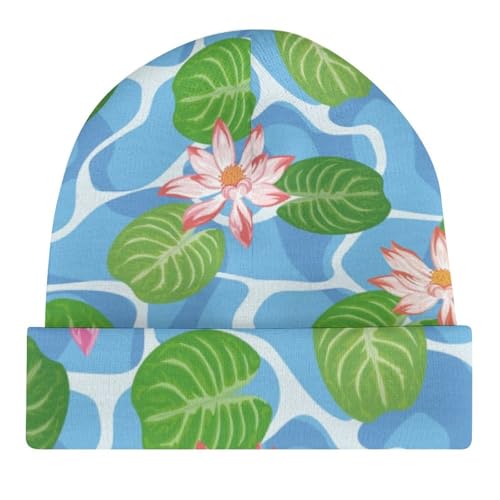 Lotus Flower Pattern Kids Beanie Hat for for Girls Boys Children Cap Winter Knitted Chemo Cancer Headwear Accessories Gifts Decoration Black4