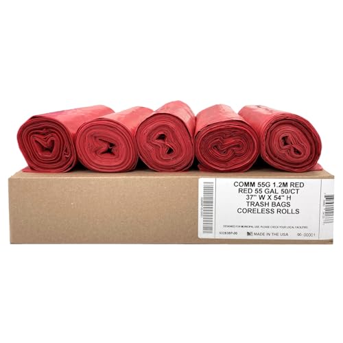 Ultrasac Heavy Duty 55 Gallon Red Trash Bags - (Value 50 Pack) - 1.5 MIL equivalent Industrial Strength Plastic 37" x 54" for 50-55 Gal Cans -Fits Toter, Rubbermaid Brute, Carlislie Bronco etc. by Ultrasac - Used condition - US$14.89