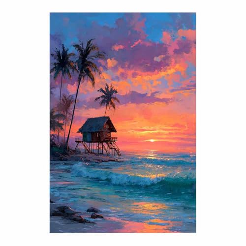 Peinture murale sur toile Mer et soleil multicolore 70x100cm pour un salon moderne