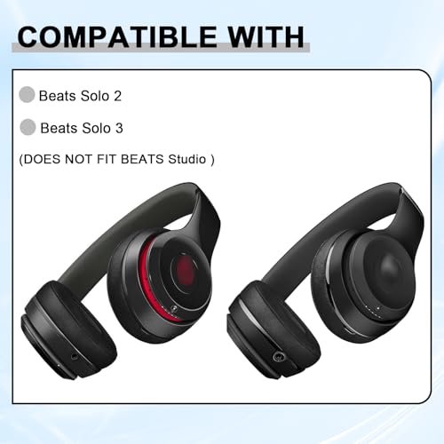 Replacement Ear Pads for Beats Solo 2 & Solo 3 Wireless On-Ear Headphones, Ear Cushions, Headset Earpads, Ear Cups Cover with Soft Protein Leather (Red) by HAOMUK - Image 3