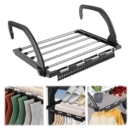 ADERTOS Stendibiancheria Balcone, Stendino da Balcone in Acciaio Inox, Appendi Biancheria da Balcone, Stendino per Ringhiera per Uso Interno ed Esterno, 40 * 32cm, Altezza 20 cm