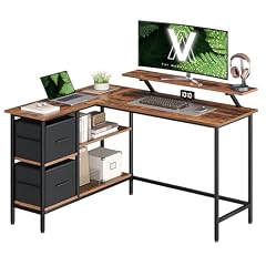 VASAGLE Scrivania per Computer a L, Scrivania ad Angolo con 2 Cassetti Spaziosi e Supporto per Monitor, Ripiano Regolabile, per Ufficio Studio, Marrone Vintage LWD098B01