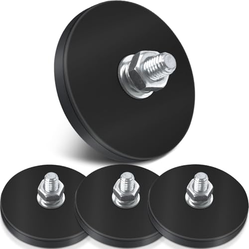 4Pcs Strong Rubber Coated Magnets, 30LBS Bolt on Magnets with M6 Threaded Studs and Nuts, Neodymium Magnet Mount Base with Rubber Coating Non-Slip, Anti-Scratch for Light Bar and Add Mirrors