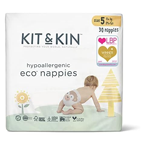 Kit & Kin Premium Eco-Friendly and Sustainable Baby Nappies | Hypoallergenic with Flash Dry High-Performance Layer | Vegan & Chlorine-Free | Superior Leak Protection | Size 5-112 Nappies Cover