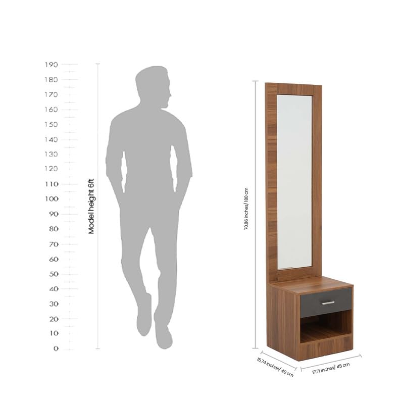 Image of Royaloak Zen Dresser with Long Mirror, Engineered Wood with Melamine Finish, Ample Drawer Storage, Chrome Handles & Modern Design,