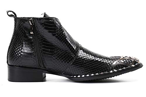 Santimon Mens Western Chelsea Boots Leather Metal Tip Buckle Zipper Dress Boots for Men3