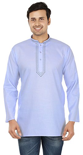 Kurta para hombre azul manga larga talla M tunica casual de algodon ligera