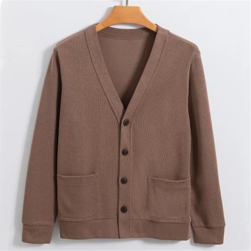 Mens Knitted Cardigan Sweater Spring Loose Fit V-Neck Collar Sweater Outwear with Pockets2