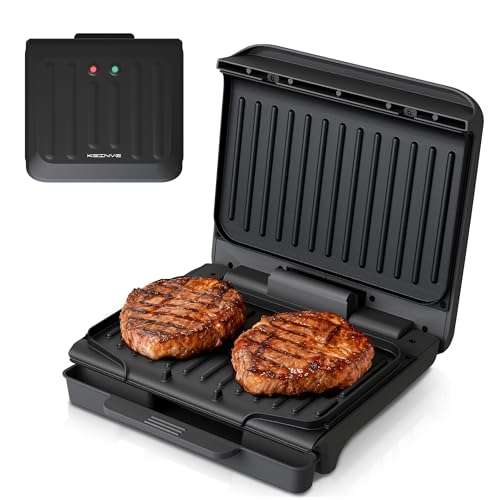 KEINVE 2-Serving Electric Grill and Panini Press, Tilted Grilling Surface for Rapid Oil Drainage, Non-Stick Coating Easy to Clean by KEINVE - Used condition - US$23.43