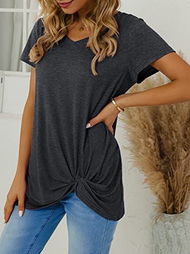 SHIBEVER Women's Tops Short Sleeve Twist Knotted T Shirts Summer Blouse Tunic Tops S-2XL4