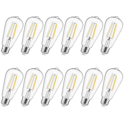 Image of Gozelux LED Edison Light Bulbs, 12Pcs Vintage 6 Watt, Equivalent 60W Incandescent Light Bulbs, E26 Medium Base Dimmable Decorative Antique Filament Light Bulbs with 90+ CRI, Cool White 4000K