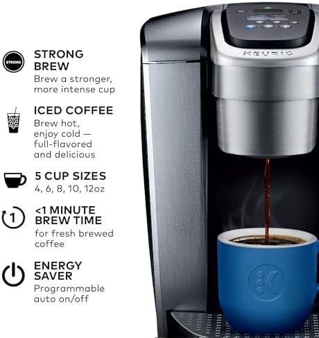 Keurig K-Elite Single Serve K-Cup Pod Coffee Maker, with Strength and Temperature Control, Iced Coffee Capability, 8 to 12oz Brew Size, Programmable, Brushed Silver - 2