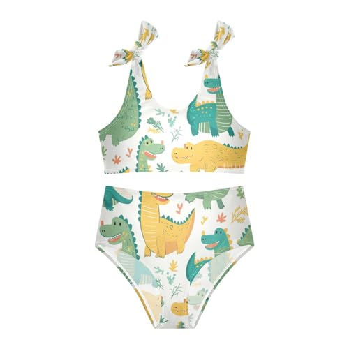 KLL Cute Cartoon Crocodile Alligator Girls 2 Piece Bikini Sets Scoop Neck Beach Bathing Suit Swimsuit3