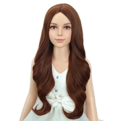 Image of PATTNIUM Girls Ginger Orange Wig Long Orange Wavy Curly Children Wig Kids Middle Part Wavy Wigs Synthetic Halloween Cosplay Costume Wigs