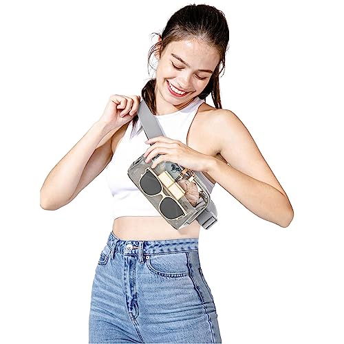 Image of Clear Fanny Pack Belt Bag Stadium Approved for Women Men with Adjustable Strap Water-resistant Waist bag Clear Purse for Travel Workout Running Hiking(Gray）
