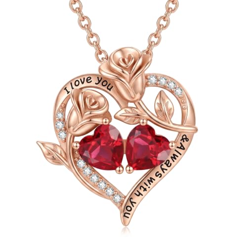 Liorabelle Rose Gold Plated Birthstone Necklace for Women Heart Jul Jul