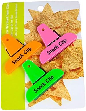 Good Living 3-Piece Set of Mini Neon Snack Bag Clips with Hanging Hole, 3-pack (3 sets, 9 Clips in Total)