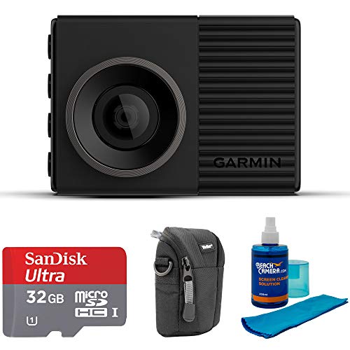 Garmin Dash Cam 46 1080p with 140-Degree Field of View (010-02231-00) with Universal Screen Cleaner for LED TVs, Point and Shoot Case & Sandisk Ultra microSDHC 32GB UHS Class 10 Memory Card