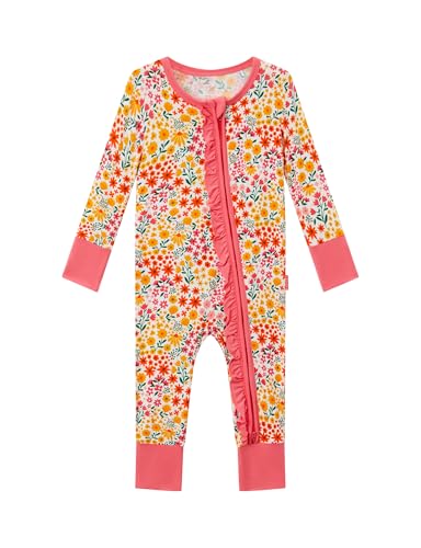 Image of EASWEET Bamboo Viscose Baby Girl Footless Pajamas Ruffled Baby Sleepers with 2 Way Zipper