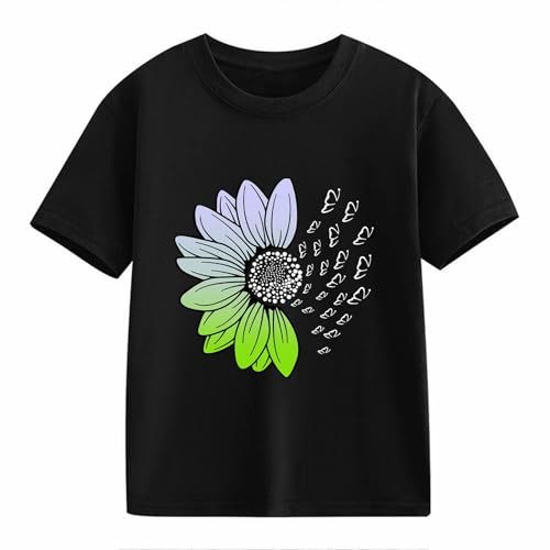 Girls Loose Fit Sunflower Graphic T Shirts Short Sleeve Crewneck Cute Pattern Printed Tops Kids (D-Black, 10-11 Years)2