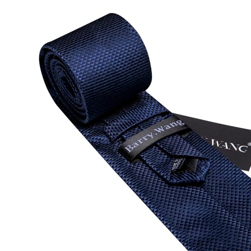 Image of Barry.Wang Tie Sets for Men Silk Stripe Necktie Woven Checkered Handkerchief Cufflinks Formal Business Wedding