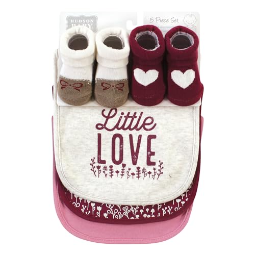 Image of Hudson Baby Unisex Baby Cotton Bib and Sock Set, Little Love Flowers, One Size