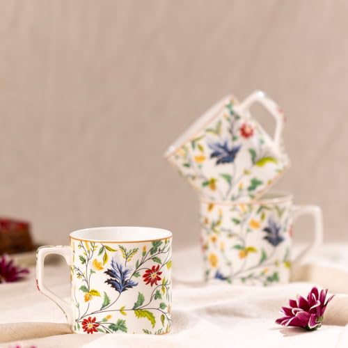 Image of GOLDEN QUEEN'S Handcrafted Floral Tea Cups - Set of 6 | Perfect for Daily Use, Elevate Your Tea and Coffee Experience - Summer Florals