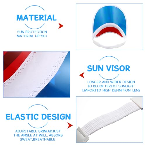Image of Vabean American Flag Visor 4th of July Hat UV Protection Plastic Patriotic USA Visor Cap for Women Men Beach Accessories