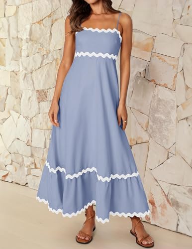 Image of ZESICA Women's 2026 Summer Spaghetti Straps Sleeveless Backless Sundress Flowy Smocked Lace Swing A Line Midi Dress
