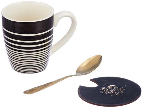 Image of The Earth Store Ring Brown Coffee Mug with Lid and Spoon Set of 2 | 280ML Ceramic Coffee Mugs Set of 2 | Resin Art Wooden Lid & Golden Spoon | Premium Coffee Mugs for Gift