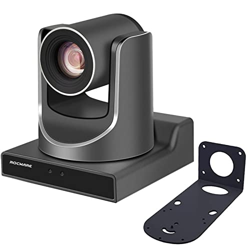 ROCWARE NDI Camera, 20X Broadcast Live Streaming PTZ Camera for Church and Live Production, NDI HX 4.6, HDMI,3G-SDI,IP Output at Same time,POE Supports (Black, with Wall Mount)