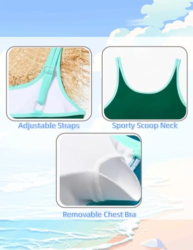 Image of Girls Swimsuits 3 Piece Bathing Suit Bikini Set with Sporty Shorts and Sunglasses Beach Swimwear for Girl 8-15 Years