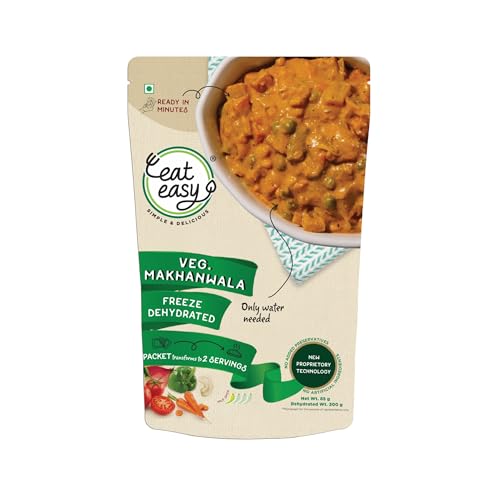 Image of Eat Easy Ready to Eat Veg Makhanwala 85g (Pack of 2) After Preparation 300g | Just Add Hot Water & Cook, Freeze Dried Instant Makhanwala Sabzi | Indian Food for Travel, Camping, Hostel | No Preservatives